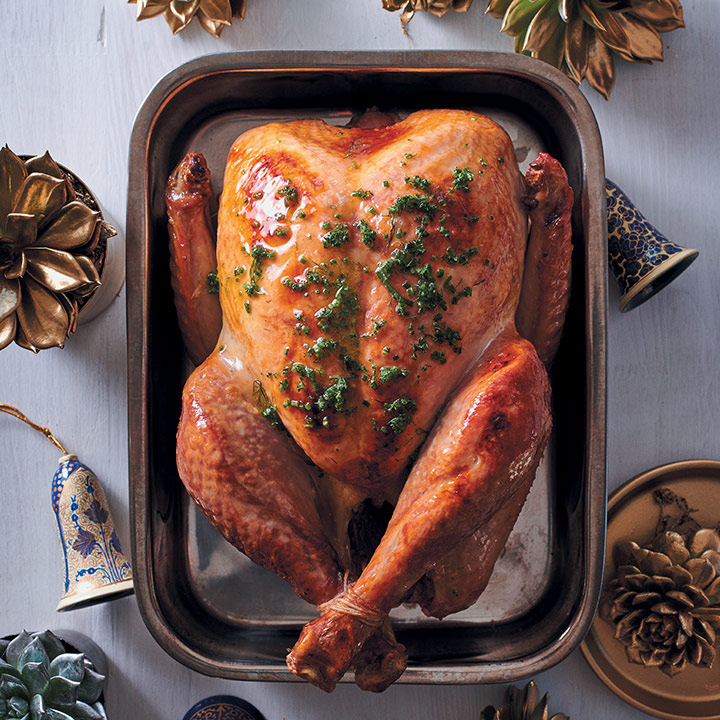 Roast turkey with herb and garlic butter