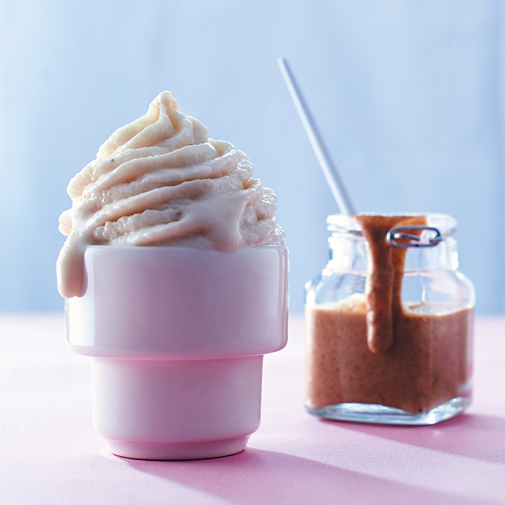 Vanilla nice-cream cups with cinnamon-and-date “caramel” sauce