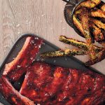 Barbecue pork ribs with baby marrow chips