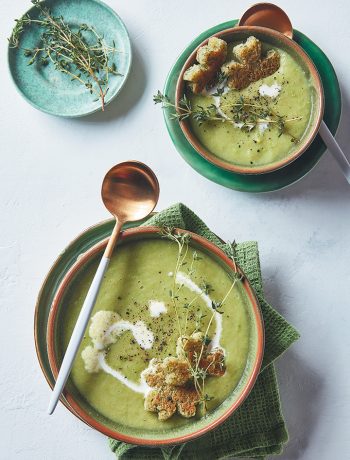Irish potato, leek and pea soup with shamrock croûtons