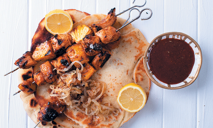 Barbecue chicken and pineapple skewers