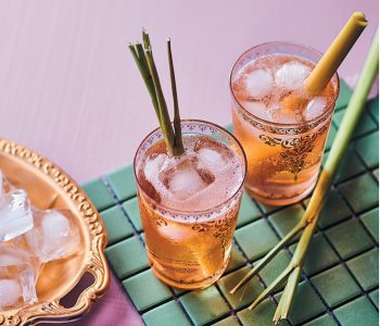Pink gin and tonic with rooibos and lemongrass