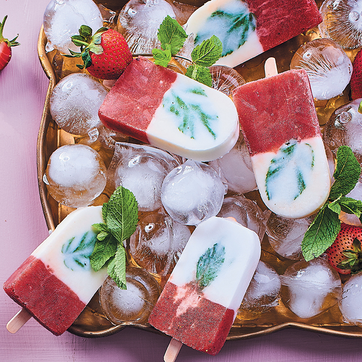 Strawberry, mint, watermelon and coconut cream popsicles