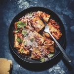 Mushroom and cauliflower paccheri bolognese 