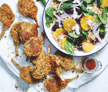 Crumbed lamb cutlets with orange and couscous salad