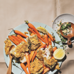 Parmesan crusted hake with glazed carrots