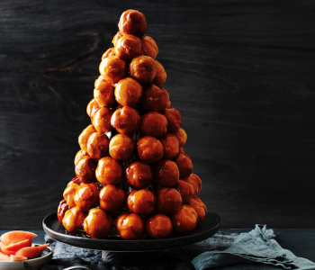 Peach and toffee croquembouche