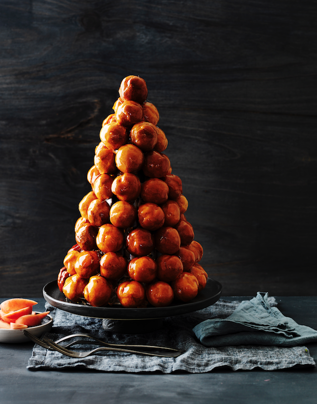 Peach and toffee croquembouche