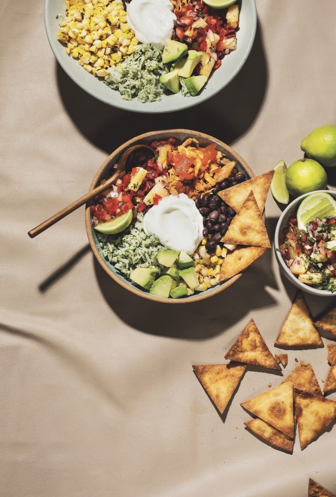 Roast chicken burrito bowls