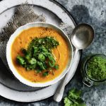 Carrot & lentil soup with coriander pesto