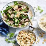 Fragrant beef curry with crisp coconut topping