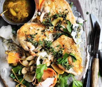 Lemon thyme chicken with caperberry salsa