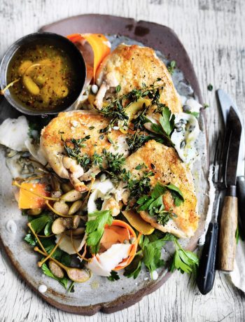 Lemon thyme chicken with caperberry salsa