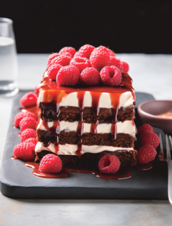 A beautifully layered dessert to impress your guests on a warm spring day. Try this decadent Raspberry ice-cream brownie sandwich stack.