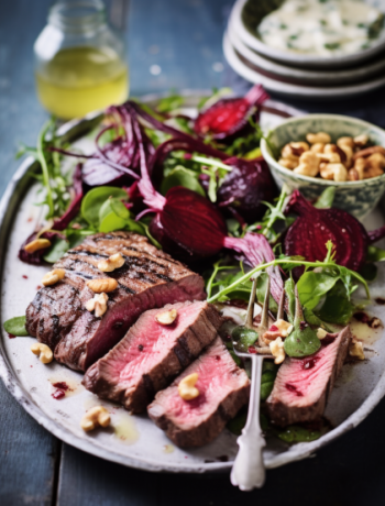 Grilled Beef Steaks with Beetroot Salad