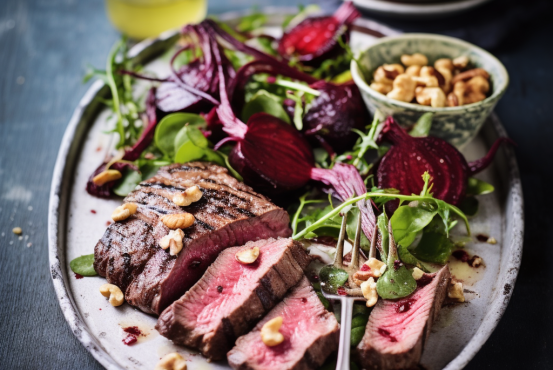 Grilled Beef Steaks with Beetroot Salad