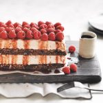 Raspberry ice-cream brownie stack