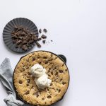 Vegan choc chip skillet cookie