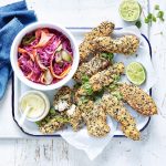 Sesame-crusted chicken with 'quickled' slaw