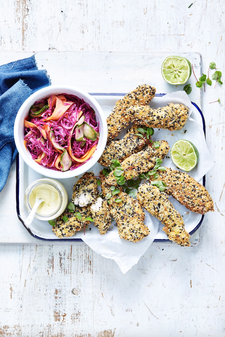 Sesame-crusted chicken with 'quickled' slaw
