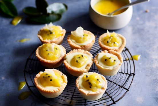 Coconut Tarts with passionfruit & lemon