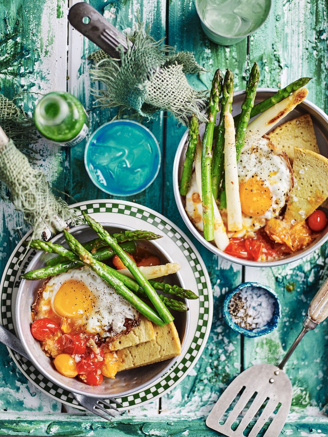 Chickpea Pancakes with Fried Eggs & Cherry Tomatoes