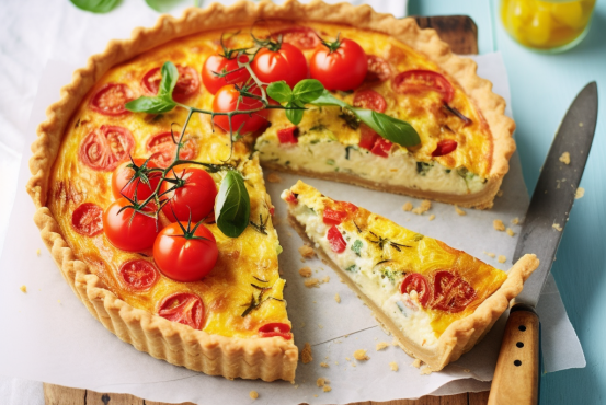 Sweetcorn and tomato quiche