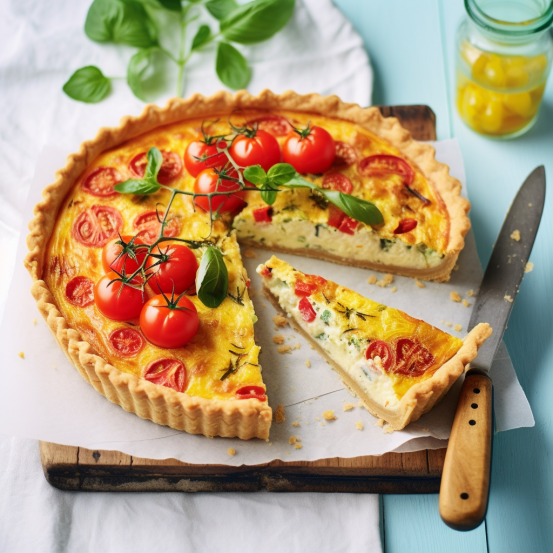 Sweetcorn and tomato quiche