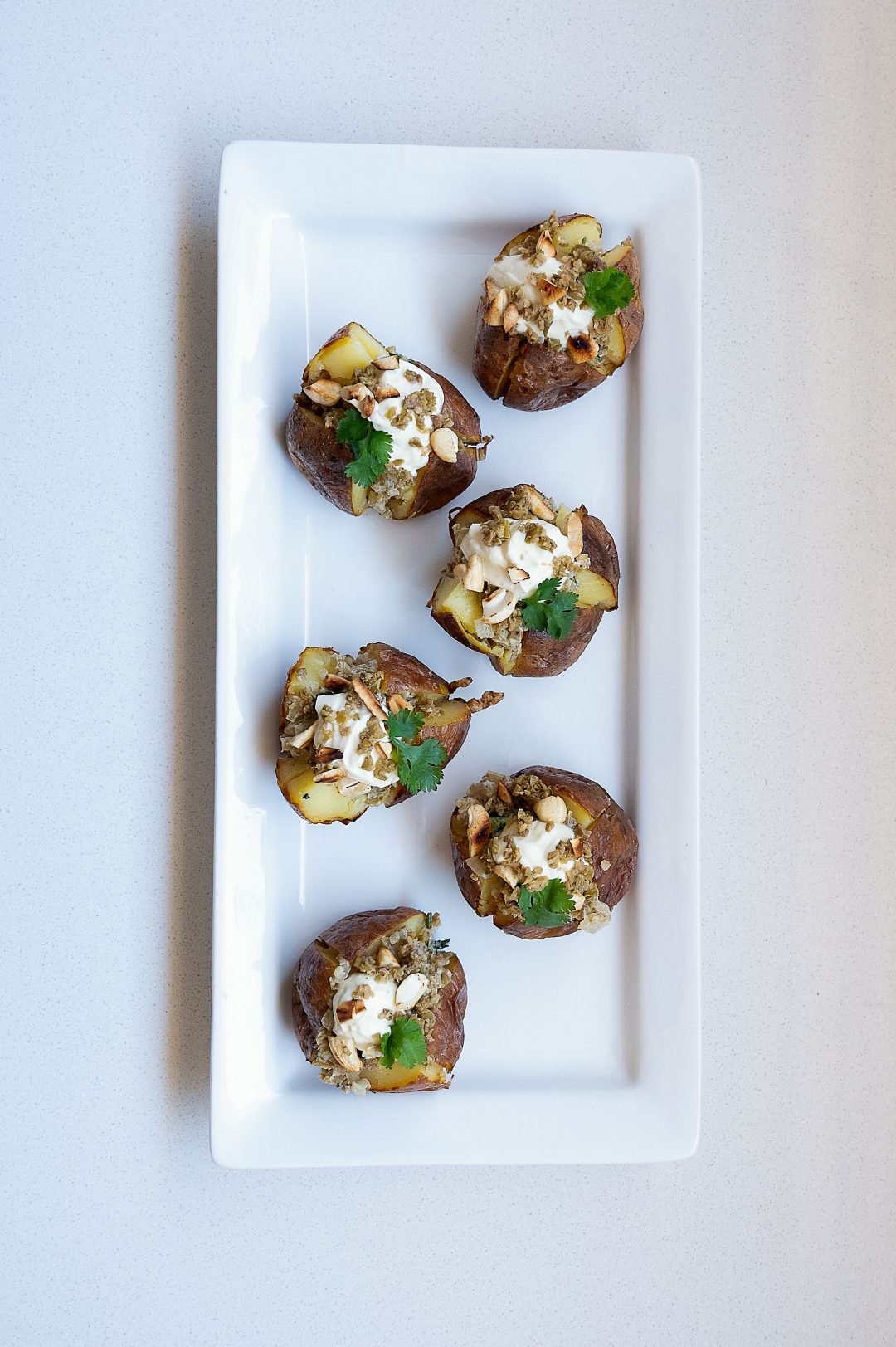 Baked baby potatoes with green thai olive pesto