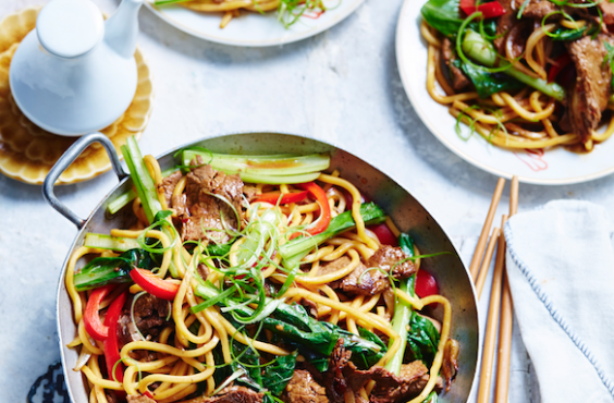 Mongolian beef with noodles