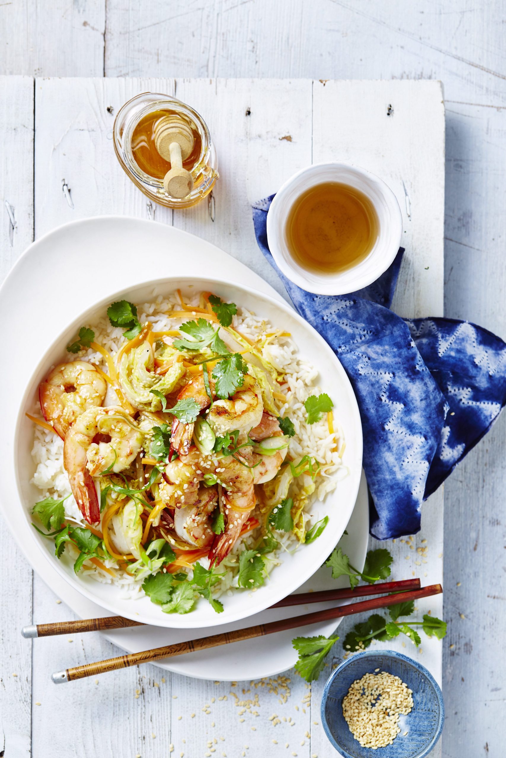 Honey & lemon prawn stirfry with rice Food & Home Magazine