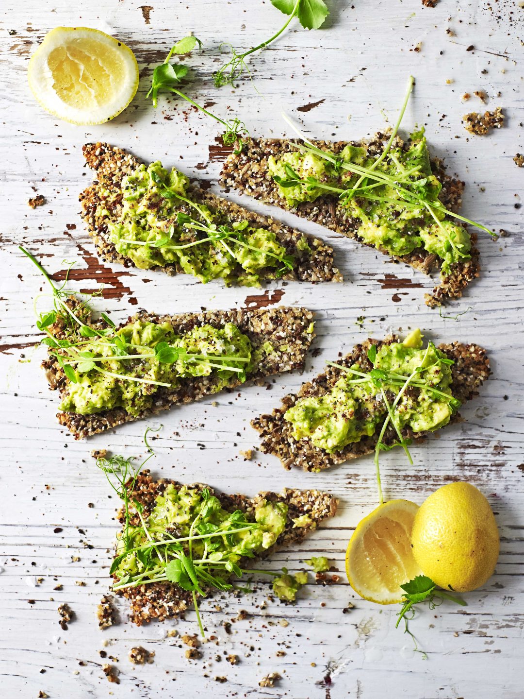 Seed crackers with smashed avocado