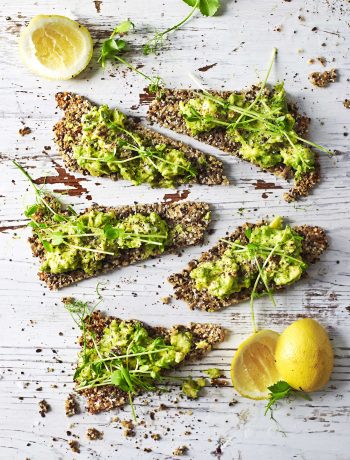 Seed crackers with smashed avocado