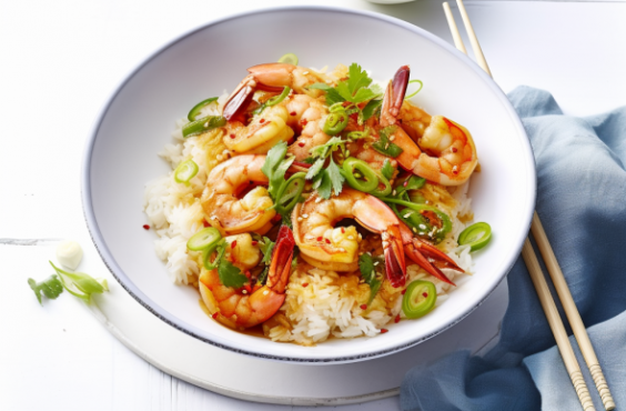 Honey & lemon prawn stir-fry with rice
