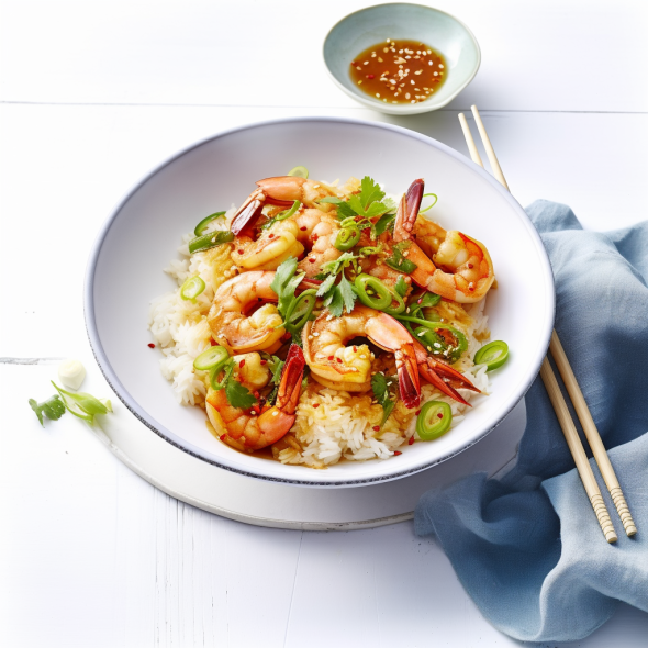 Honey & lemon prawn stir-fry with rice