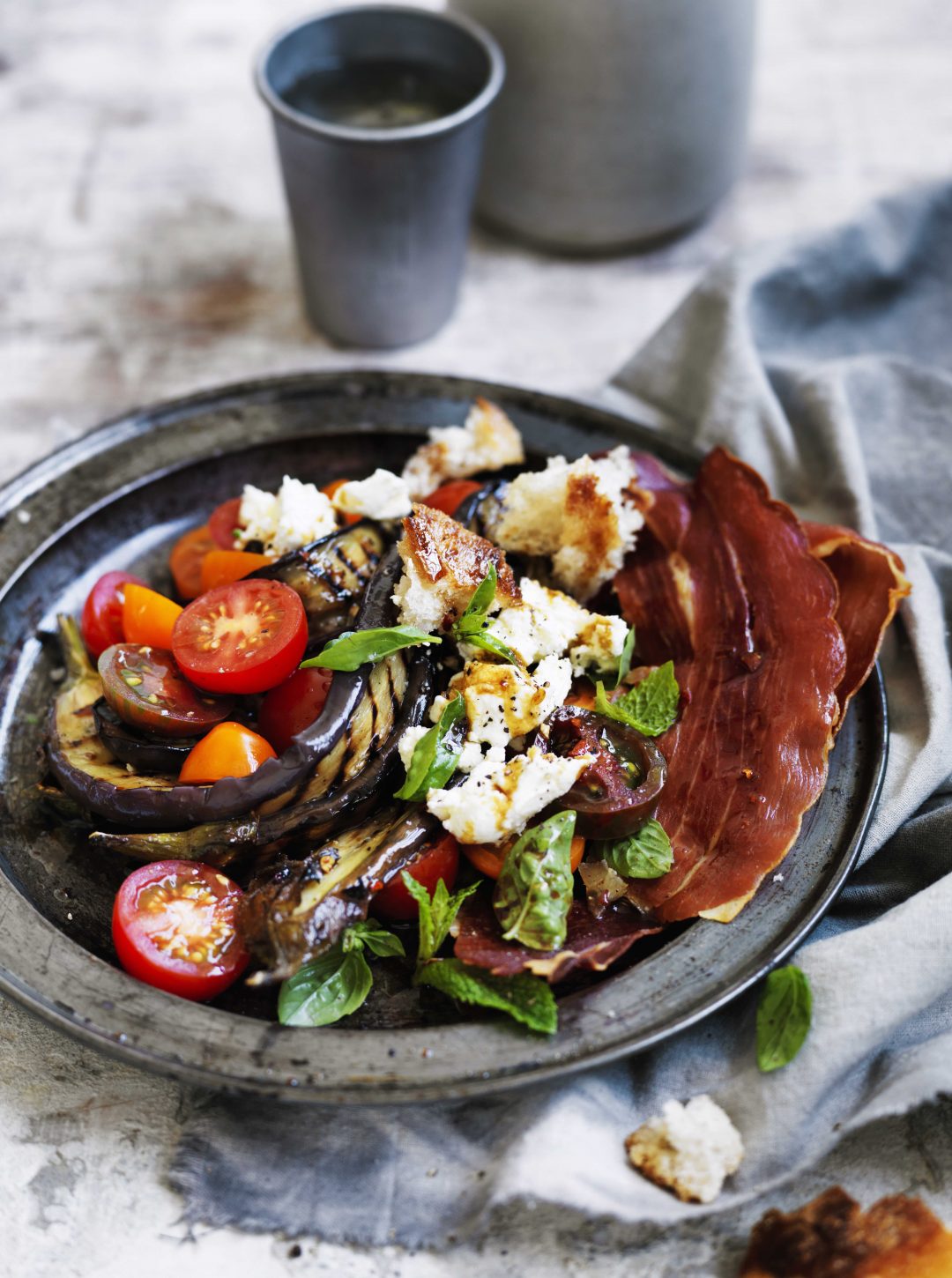brinjal salad with prosciutto and feta