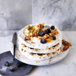 Blackberry, mascarpone & coconut meringue cake