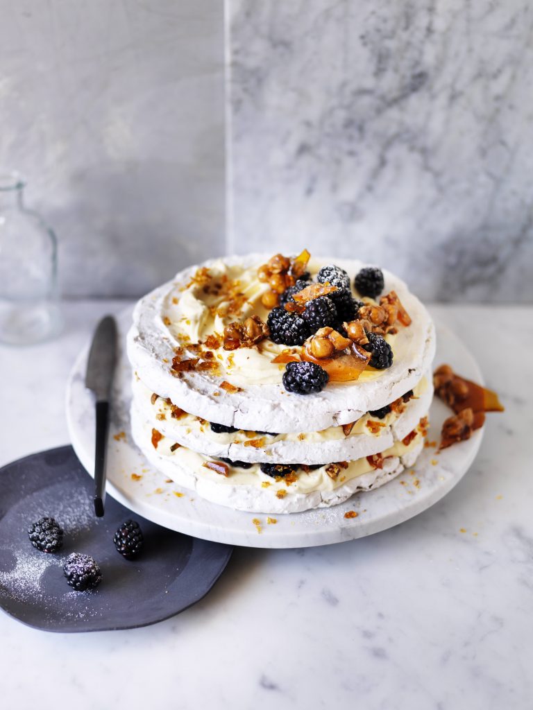 blackberry, mascarpone & coconut meringue cake