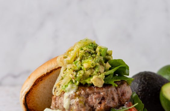 Greek-inspired cheats lamb burger with avo