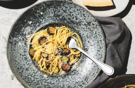 Baby marrow pasta with crispy herbs