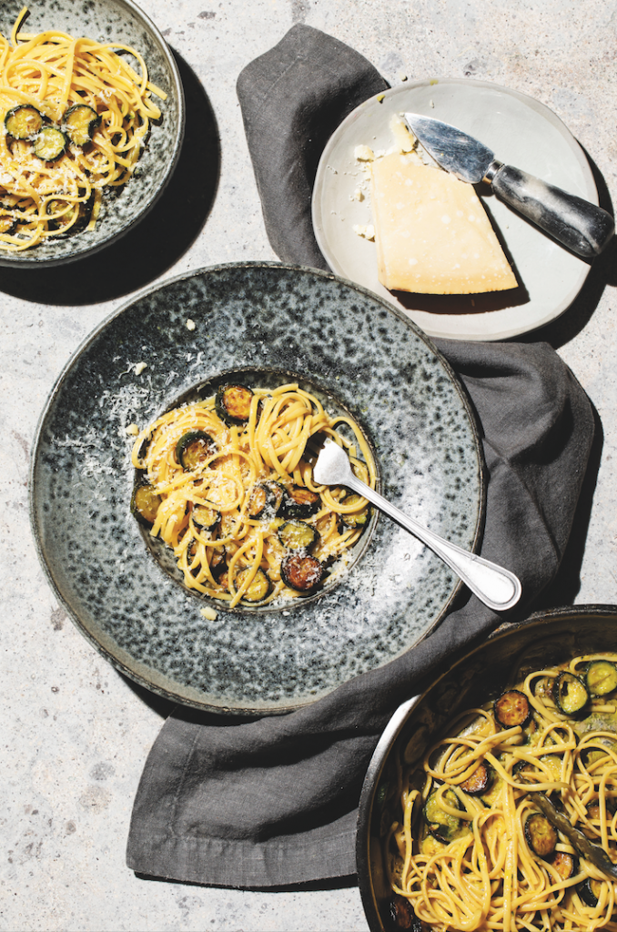 Baby marrow pasta with crispy herbs