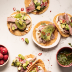 2-ingredient lentil tortillas with steak & kiwi salad