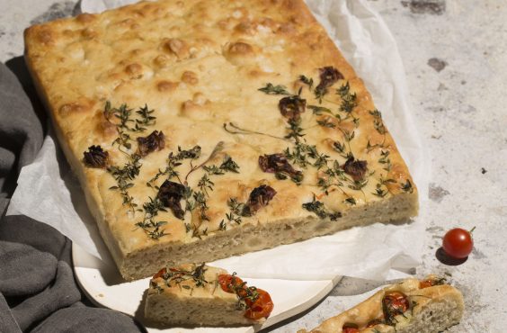 focaccia with edible decor