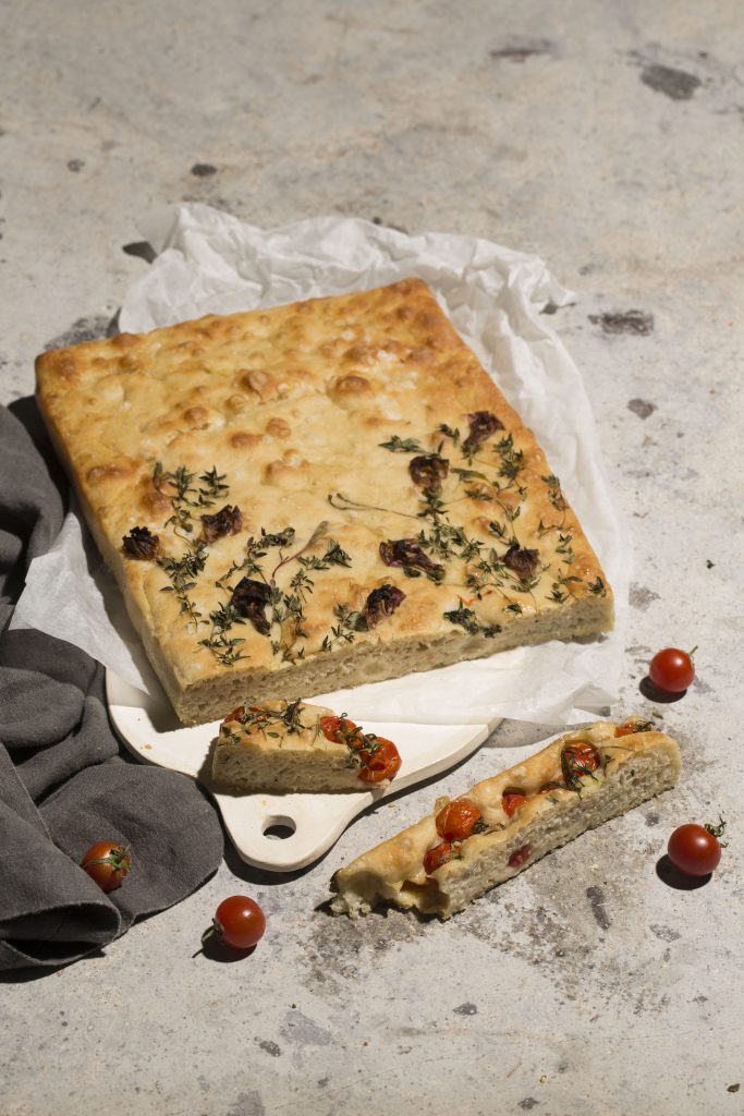 focaccia with edible decor