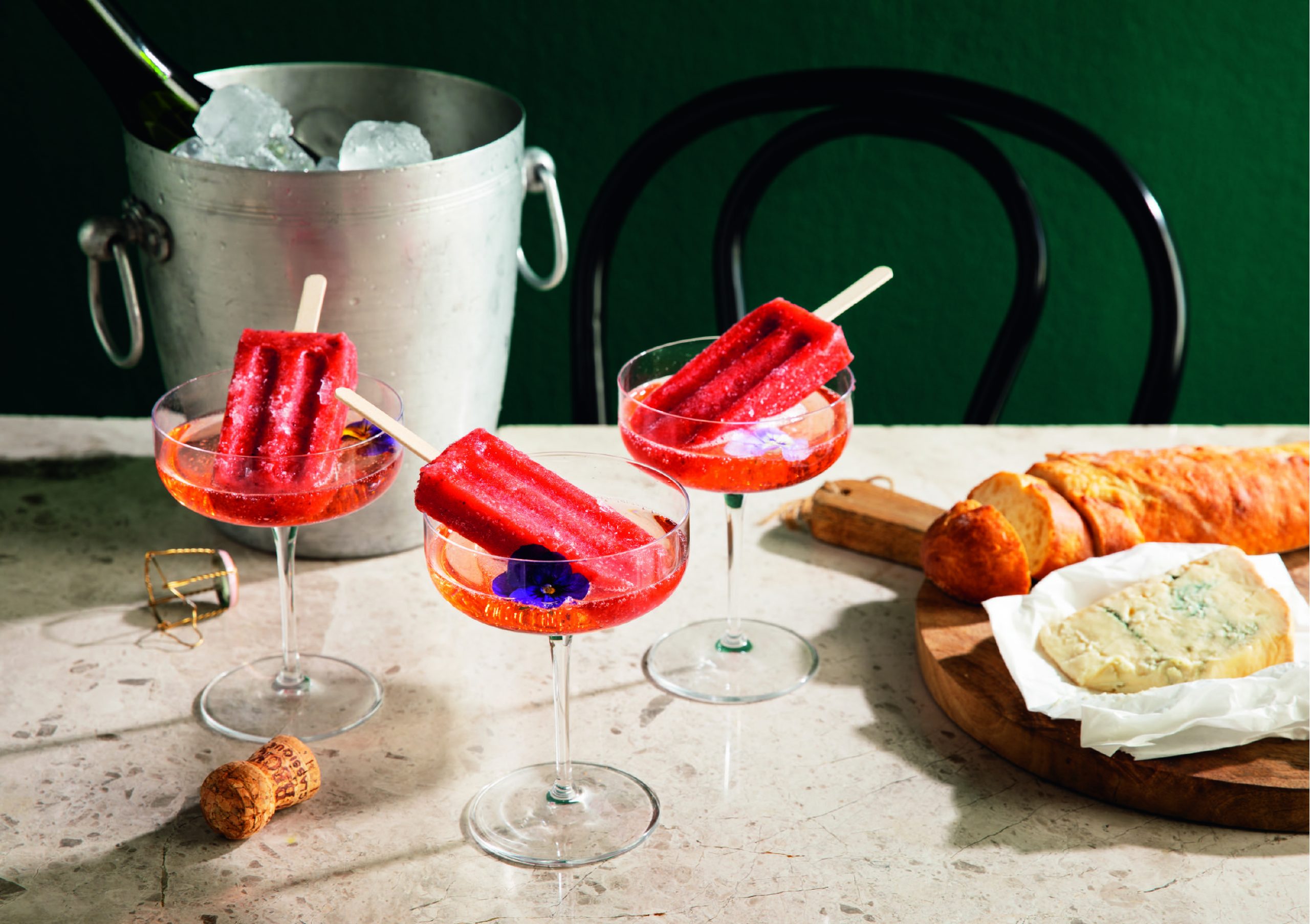 Sparkling rosé and strawberry ice lolly cocktails Food & Home Magazine