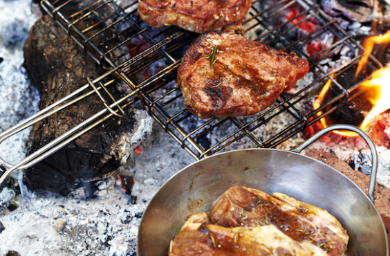 Braaied spiced neck of pork with a cucumber salad