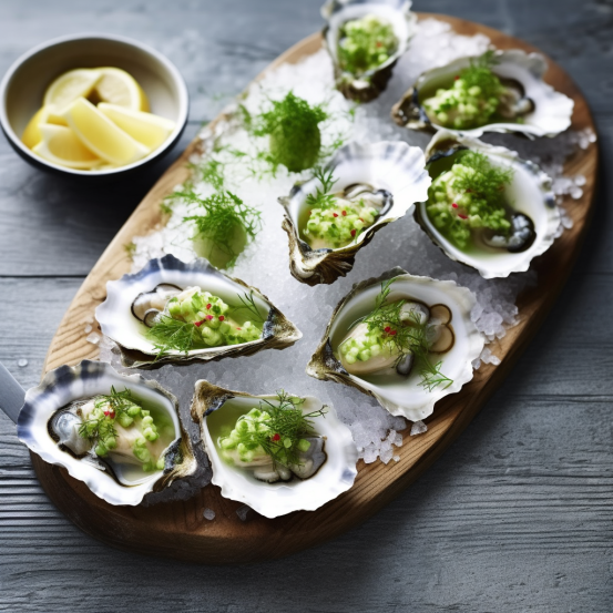 Fresh oysters with cucumber salad