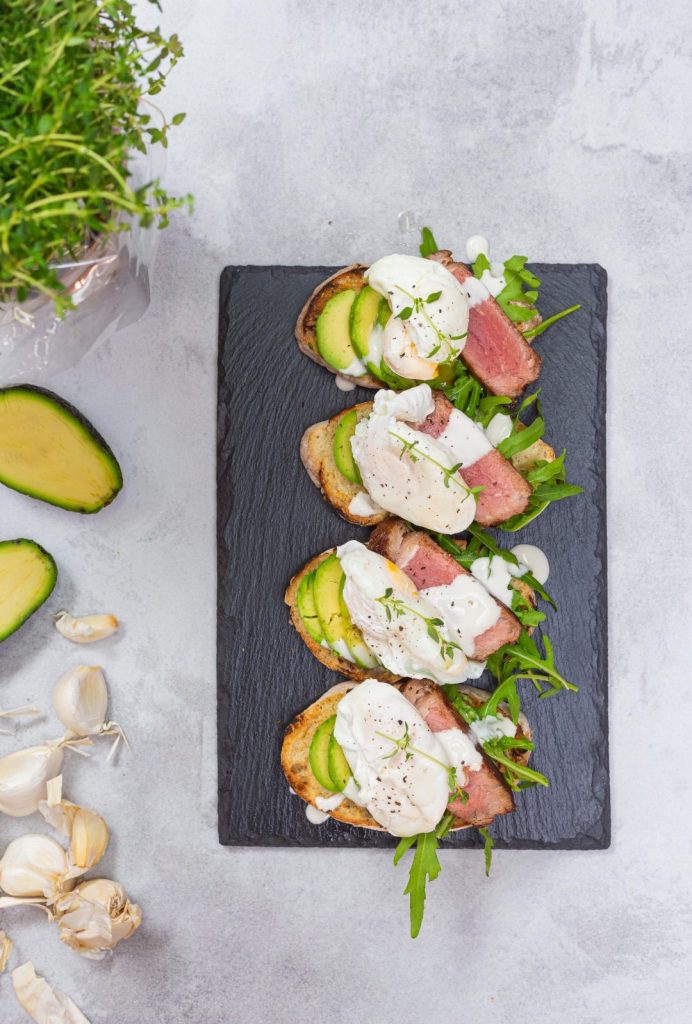 Steak & egg breakfast bruschetta