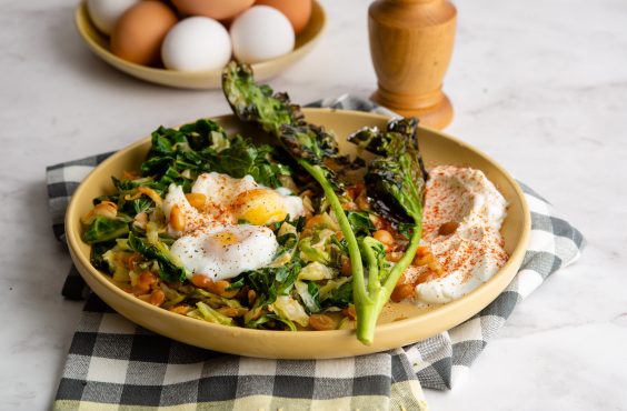 Sautéed Greens with Poached Egg and Paprika Cultured Yoghurt