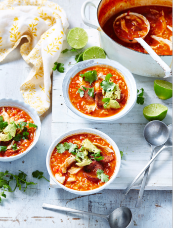 Spanish chicken, chorizo and rice soup